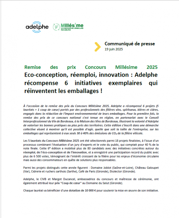 Cp lauréats Millésime 2025 Cp lauréats Millésime 2025